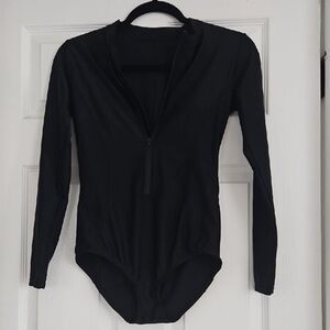 Black Long Sleeve Zip Front Bodysuit